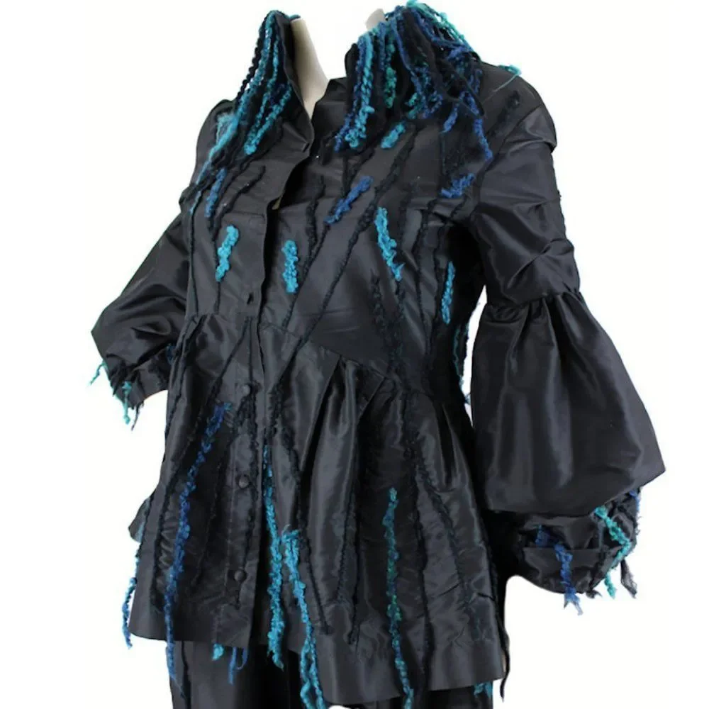 Silk Taffeta Puff Sleeve Blouse w/Embroidered Accents by MASSIMO CRIVELLI MILAN - Picture 3 of 12
